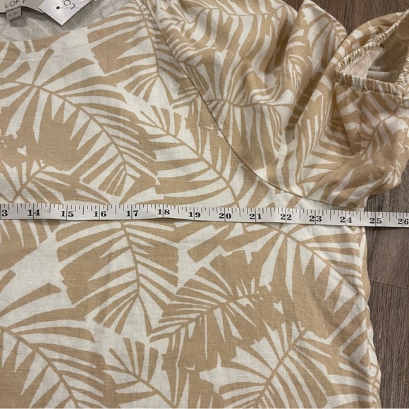 LOFT Palm Puff Sleeve Top Women’s XL Neutral Linen Blend Tropical Coastal Beach - Picture 6 of 7
